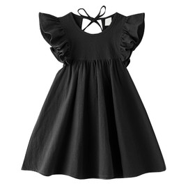 Dutebare Toddler Baby Girl Dress Cotton Linen Ruffle Halter Sleeveless Dresses Kids Summer Sundress Black 80