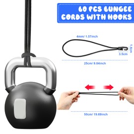 HEKOBAG 60Pcs Bungee Cords with Hooks, 10 Inch Elastic Bungee Ropes with Hooks Heavy Duty Outdoor Black Small Bungee Rope for Securing Tarps, Luggage, Tents, Bike Rack, Cargo