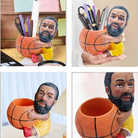 Pen Holder, Basketball Pencil Holder for Desk,Funny Pen Holder Man Boy Childrens Desk Accessories,Player Statue,Cool Desk Accessories for Office,Unique Gift for Office, Classroom, Home (Basketball)