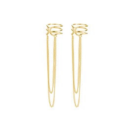 SLUYNZ 925 Sterling Silver No Piercing Cuff Earrings Chain for Women Wrap Earrings Tassel Clip On Ear (Gold Plated)