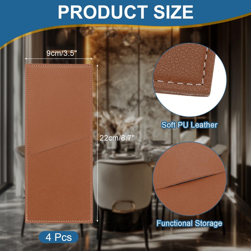 uxcell 4 Pcs Leather Cutlery Sleeve Silverware Utensil Holders Knife