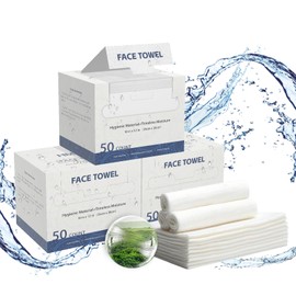 Face Towels, 10” x 12”, Thick Soft and Absorbent, Face Towelettes Disposable Biodegradable for Sensitive Skin, Makeup Remover, Travel, Cleansing, 150 Count（ 3 Pack ）