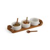 nambe Chevron Condiment Tray with Spoons –Acacia Wood Tray and