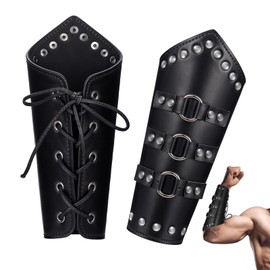 2 Pcs Faux Leather Arm Guards Arm Bracers Adults Adjustable Gauntlet Wristband Medieval PU Leather Armer Cosplay Cuff Leather Arm Gauntlet Wristband Buckle Leather Bracers for Men Women