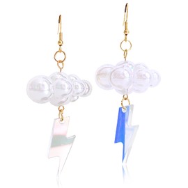 Cute Handmade Sparkly Large 3D Resin Cloud Lightning Weather Dangle Drop Hook Earrings for Women