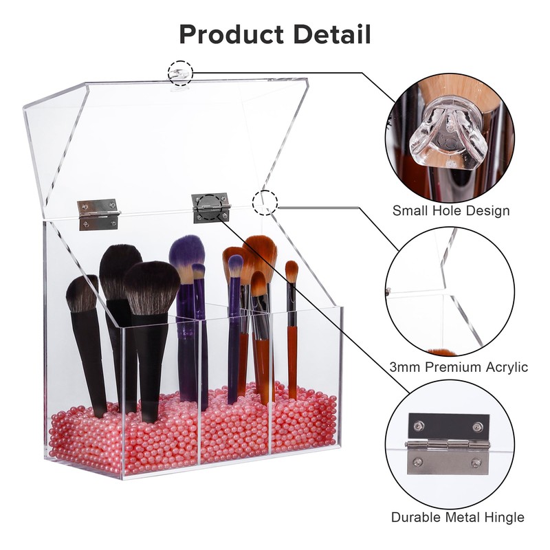 LOHRYVIO Acrylic Makeup Brush Holder with Lid - Clear Cosmetic