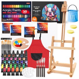 66 Pack Acrylic Paint Set, Shuttle Art Acrylic Painting Set with 30 Colors Acrylic Paint, Wooden Easel, Painting Canvas, Paint Brushes, Palettes, Art Painting Supplies for Kids Adults Beginner Artists
