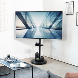VIVO Height Adjustable Mobile Floor Stand for up to 70 inch TVs with Shelf and Hidden Casters, Portrait to Landscape, Supports up to 66 lbs, Black, STAND-TVHD8B