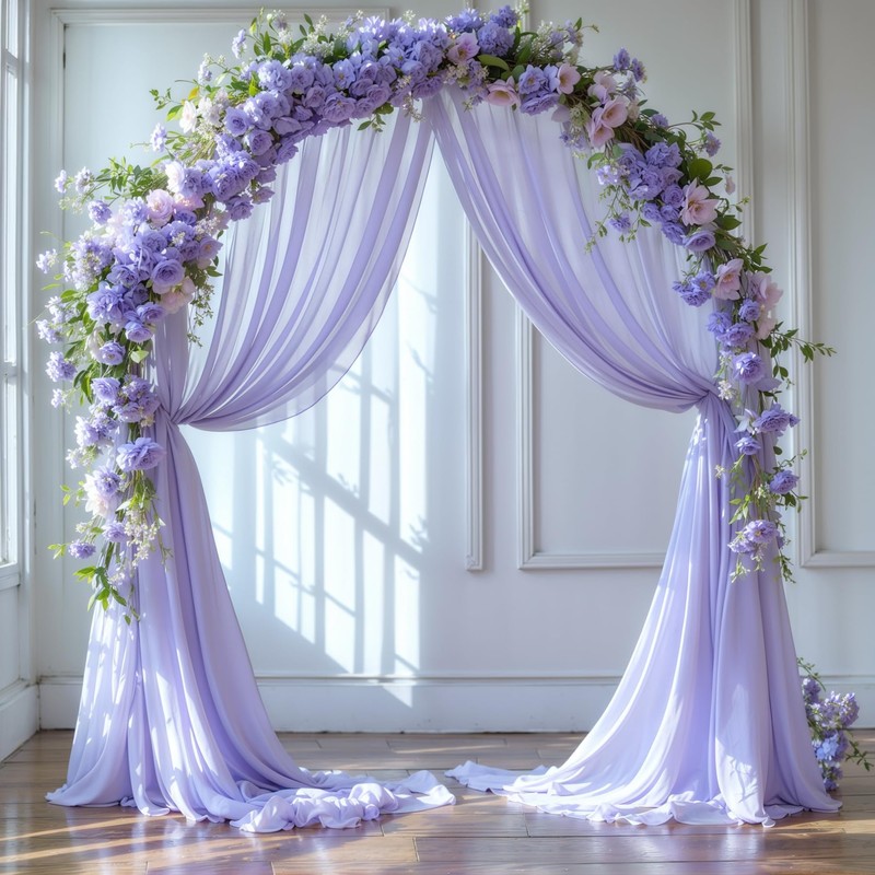 Wedding Arch Draping Fabric, 2 Panels 18FT Purple Sheer Backdrop