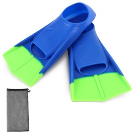 Kids Swim Fins, Short Fins Swimming Flippers for Lap Swimming Training and Diving, Size Suitable Beginners Kids Girls Boys Adults (Blue/Green, L)