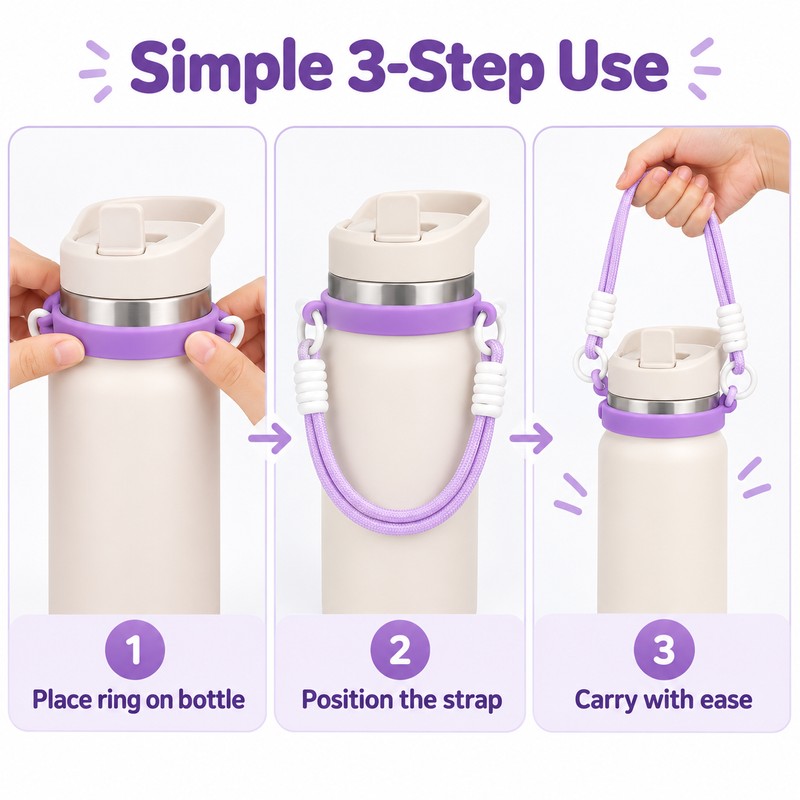 Silicone Water Bottle Handle Strap for Carrying – Portable Sling