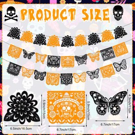 HOWAF Tag der Toten Wimpel, Filz Tag der Toten Banner Papel Picado Zucker Sch?del Ringelblumen Schmetterlinge Mexikanische Wimpel f¨¹r Dia De Los Muertos Dekorationen