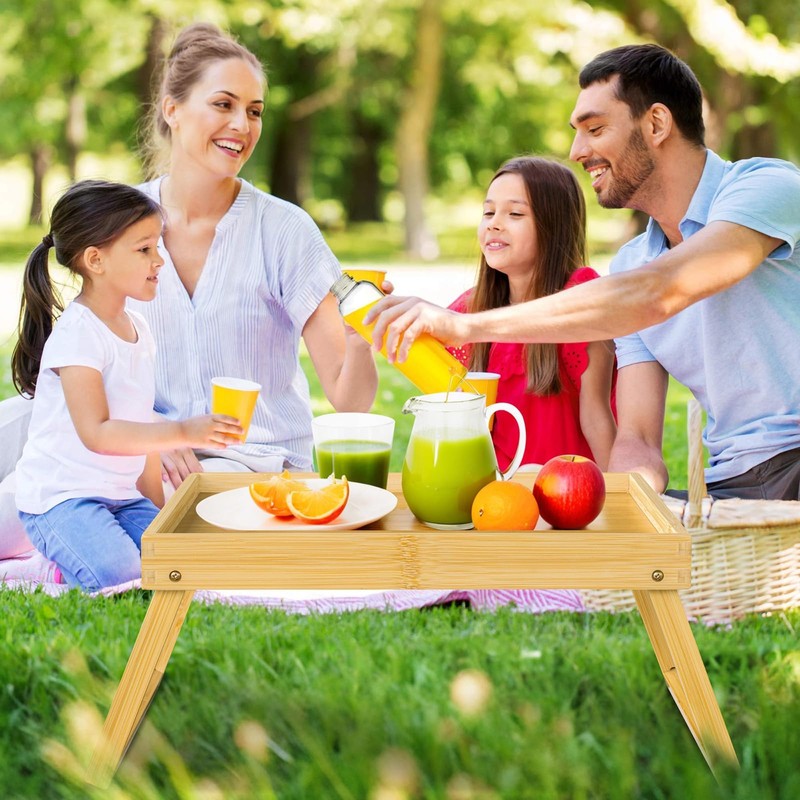 Bamboo Bed Tray Table with Folding Leg, Breakfast in Bed