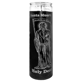 Brybradan 1 PC Candle Glass JAR HOLY Death Black Santa Muerte Negro Burns 120 Hours