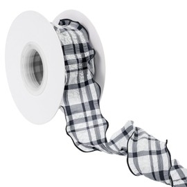 uxcell Plaid Ribbon, 1.6" Wide 10 Yards Buffalo Checked Gingham Plaid Wrinkled Pleated Ribbon for Gift DIY Bows Home Party Wrapping Wreath Crafts Decoration Polyester, Bubble Grid Black