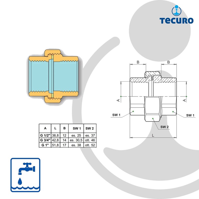 tecuro Straight Angle Fitting Flat Sealing 1 Inch Female /