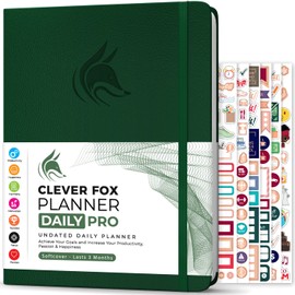 Clever Fox Planner Daily PRO - 8.5 x 11" A4 Size Daily Life Planner and Gratitude Journal to Increase Productivity, Time Management and Hit Your Goals - Undated - Lasts 3 Months (Forest Green)