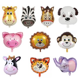 LZYMSZ 10PCS Animal Balloons, 25Inch Giant Zoo Animal Balloons Kit, Jungle Safari Animals Theme Birthday Party Decorations for Kids Gift Baby Shower Party Supplies