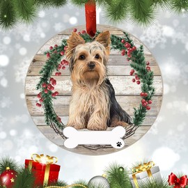 E&S Imports Yorkie Ornament - E&S Pets - DIY Personalizable - Dog Gifts - Ceramic Round Ornament with Glazed Finish - X-mas Decoration - Christmas Ornaments Craft Gifts - Ornaments for Pet Lovers
