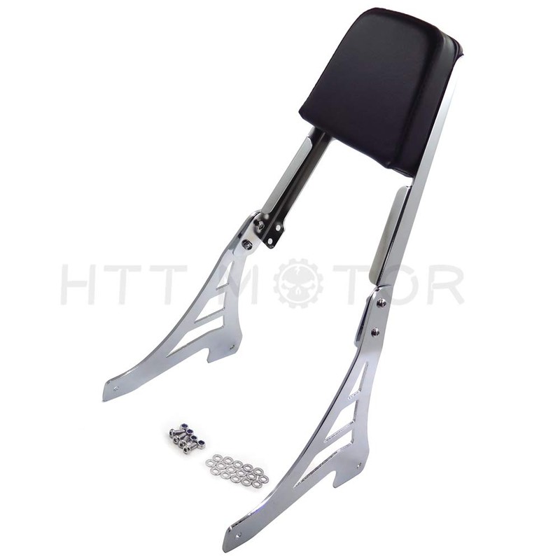 XKMT-Chrome Skull Backrest Sissy Bar With Leather Pad Compatible With