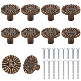 PLIGREAT 8 Pack Vintage Cabinet Knobs, Antique Brass Drawer Hardware Flat Zinc Alloy Drawer Pulls for Dresser Cupnoard Wardrobe Decorative Kitchen Closet Door Pulls Furniture Knobs