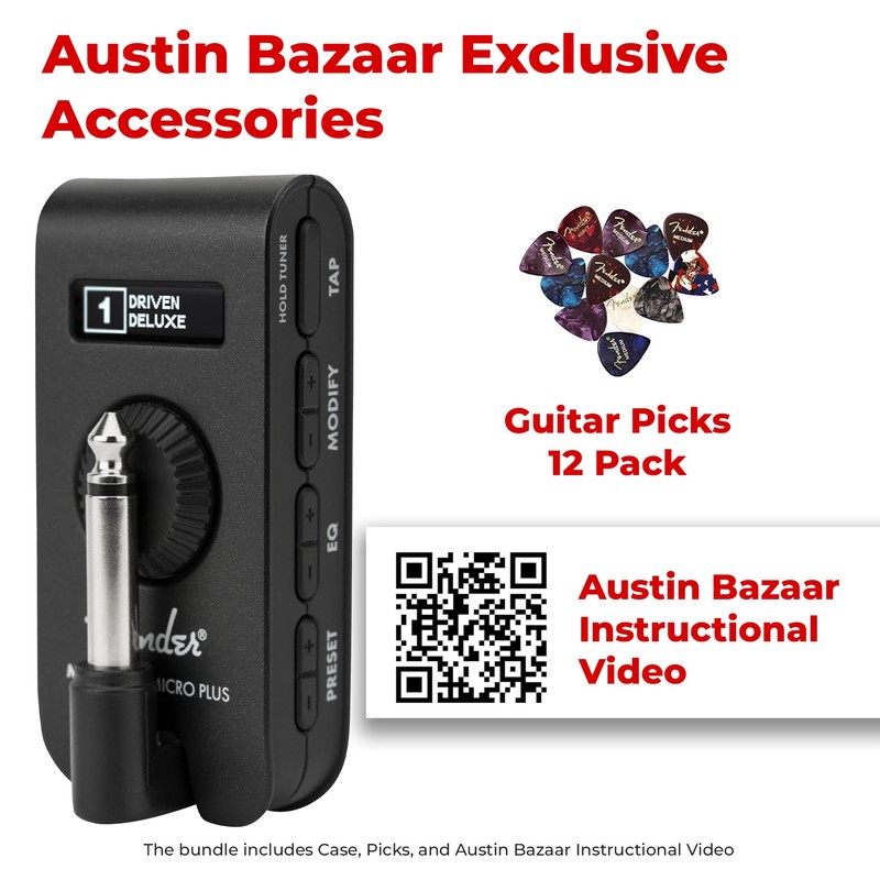 Fender Mustang Micro Plus Headphone Amplifier Bundle with 12-Pack Picks