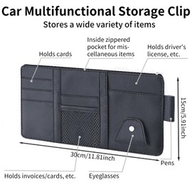 taobosec Car Visor Organiser, Car Sun Visor Organiser, 31 x 15 cm, Car Interior Leather Sun Visor Organiser for Sunglasses Holder, Accessories, Multifunctional Storage Bag (Black)