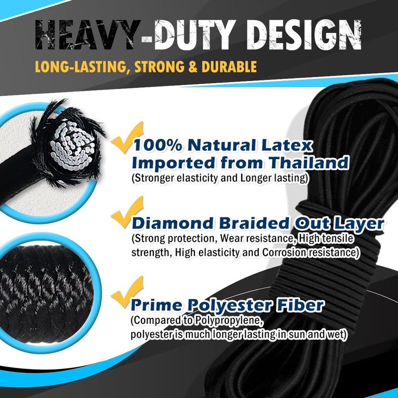 PerkHomy Bungee Shock Cord Rope Marine Grade Heavy Duty Polyester