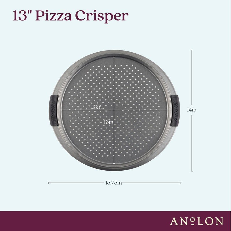Anolon Advanced Nonstick Bakeware 13-Inch Pizza Crisper, Gray with Silicone