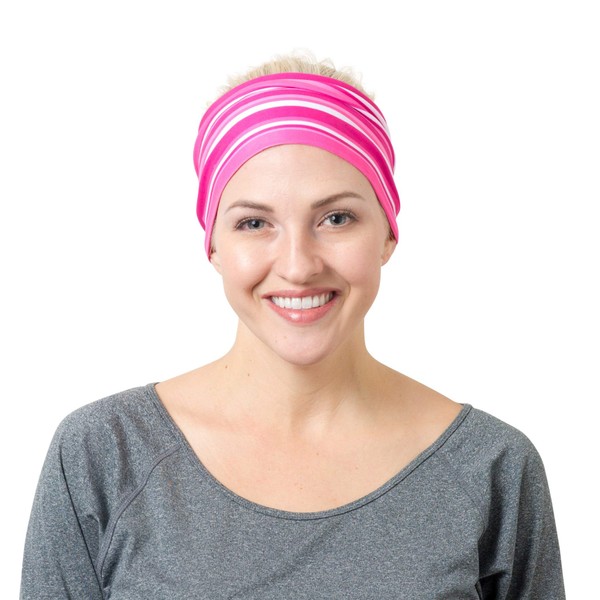 RiptGear Stretch Sport Headband for Women (Pink Striped) — Made of Non-Slip Sweat Wicking Fabric — Great for Yoga, Running or The Gym — Soft Headband Fits Most Head Sizes — (1-Pack)