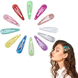 Nogeqi 12 PCS Glitter Snap Hair Clips, 2 in No Slip Metal Sparkly Barrettes for Women Girls, Suitable for All Hair Types - Assorted Glitter Colors
