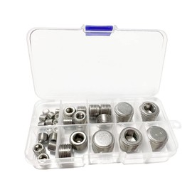 Yoebor Metalwork 5 Sizes 304 Stainless Steel Pipe Fitting, Hex Countersunk Plug Assortment Kits, 30 Pcs, 1/16''+1/8''+1/4''+3/8''+1/2'' Kit 2
