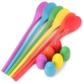 LovesTown 12 Pcs Egg Spoon Race Game Sets, Wooden Balance Relay Games for Kids Carnival Birthday Party Outdoor Games