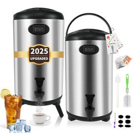 Insulated Beverage Dispenser 2 Gallon, Stainless Steel Hot Drink Dispenser with Stand, Thermal Hot Water Dispenser for Parties, Hot Water Urn for Coffee Chocolate Tea, Black, 2 Pack