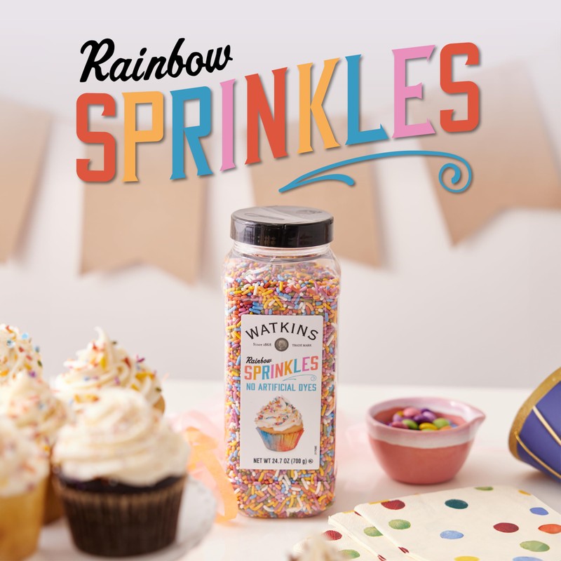 Watkins Food Service Rainbow Sprinkles, sin tintes artificiales, 25 onzas