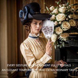 Vijiv Turkey Feather Hand Fan with Gold Crystal & Rhinestone Chain - Art Deco Bridal Fan for Weddings, Gatsby/Bridgerton, 1920s Flapper, Bridesmaid Bouquet Alternative, Handheld Church Fans (White)