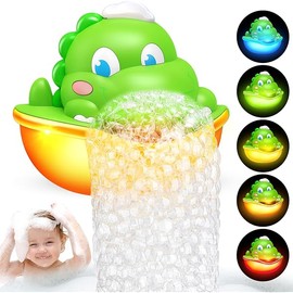 Baby Bath Toys,Light-Up Dinosaur Bath Bubble Machine Automatic Bubble Maker with Cool Light Bathtub Toys for Toddlers Birthday Gift Bath Toys for Kids Ages 1-3, Green