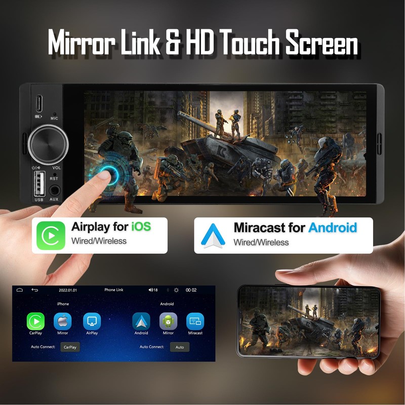 Single DIN Car Radio & Android Car Wireless with Backup