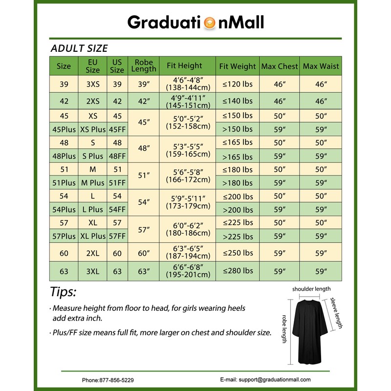 GraduationMall US Style Matte Graduation Gown Only Black X-Large 54(5'9"-5'11")
