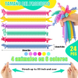 24 Pcs de Juguetes de Cuerda Elástica, Juguetes Sensoriales Elásticos, Aliviar el Estrés y la Ansiedad Adultos Juguetes, Regalos para Fiestas Infantiles, Regalos Populares para Niños (4 Animales)