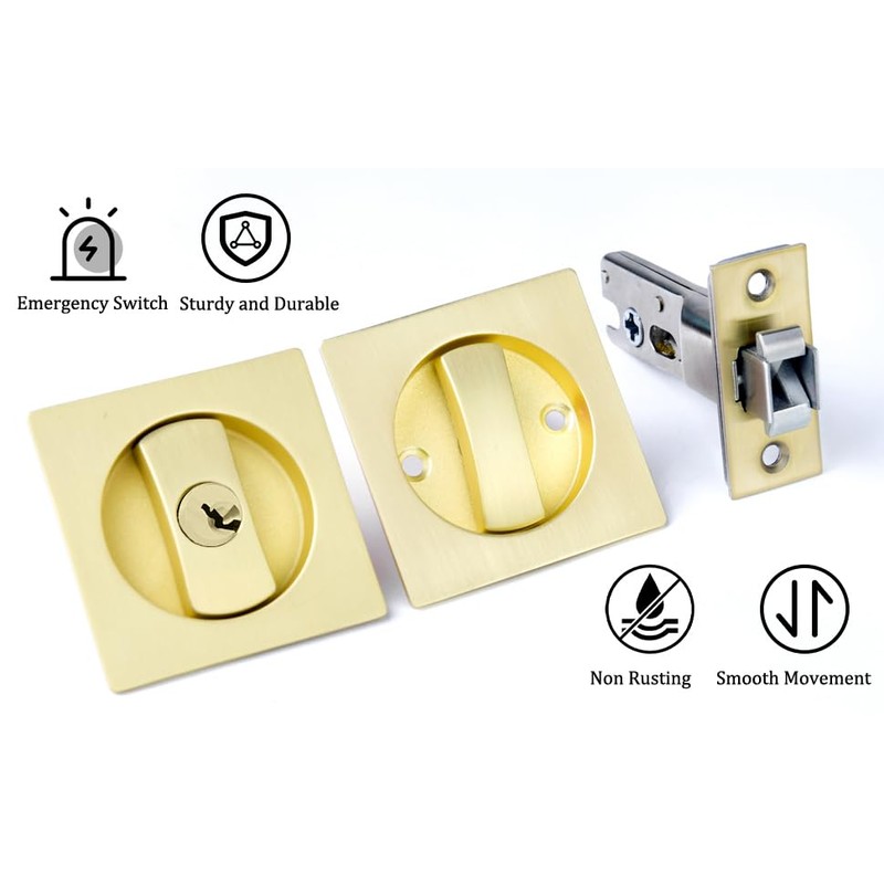 Dontay Keyed Pocket Door Lock,Flush Mount Recessed Knob,2-3/8 inch Backset,Square