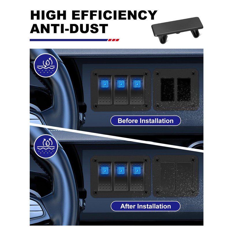 AutoEC 4pcs Rocker Switch Panel Black ABS Rectangular Blank Snap-in