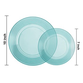 FLOWERCAT 100PCS Clear Blue Plastic Plates - Heavy Duty Plastic Plates Disposable for Summer party &Wedding - Serve for 50Guests party(10inch & 7inch)(Cyan)