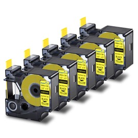 USUPERINK 5 Pack Compatible Labels Tape Replacement for DYMO 1805444 24mm 1" x 5ft Black on Yellow Heat Shrink Tube Labels for Cables Use with Rhino 6000 6500 Industrial Label Maker