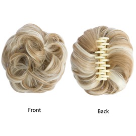 BUYOGET Claw Clip Bun Ponytail Extension Short Curly Wavy Claw Jaw Clip in Synthetic Hairpiece Pony Tail Tale 2 Inches Dark Blonde & Blonde