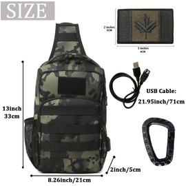 Tactical Sling Backpack, Molle Shoulder Backpacks Military Chest Pack Bag Crossbody Outdoor Bags with USB Charging port, CA Flag Patch and Carabiner(1 Pack Grey Camo)