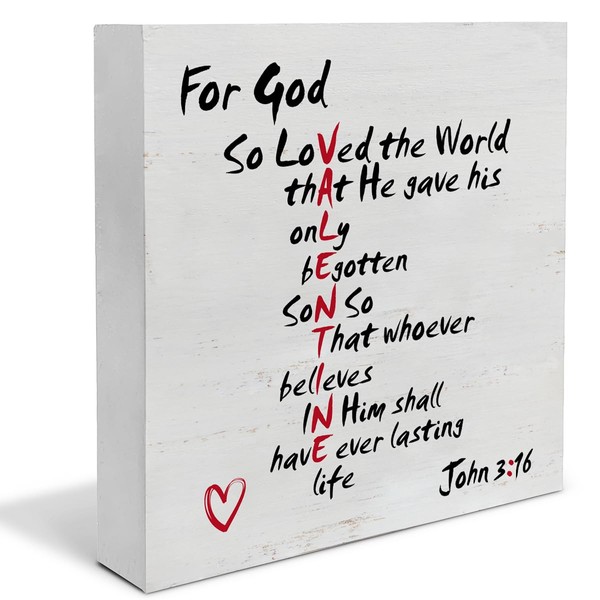 Christian Valentines Decor, Rustic John 3:16 Bible Verse Scriptures Wooden