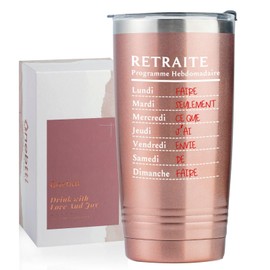 Retirement Gifts for Women in French 2024, Retirement Weekly Schedule French, Cadeaux de Retraite, Insulated 20oz Stainless Steel Travel Tumbler with Lid, Gift Box Included, Rose Gold