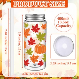 Dingion 24 Pcs Autumn Plastic Cups with Lids and Straws 13.5 oz Thanksgiving Reusable Plastic Tumbler Maple Leave Clear Drinking Cup Fall Cups Party Favors for Thanksgiving Appreciation Gifts