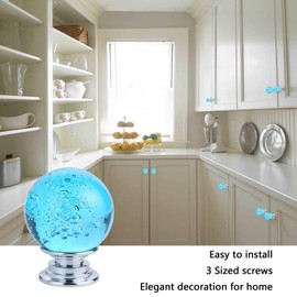 IEIK10 PCS Crystal Cabinet Knobs Azure Blue Round Glass Bubbles Knobs Smooth Drawer Pulls Handle for Home, Cabinet, Drawer and Dresser with 3 Different Size Screws, 30MM (Aqua Blue)